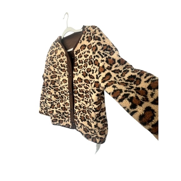 Trendy Leopard Print Faux Fur Jacket Button Down Corduroy Trim Coat - Picture 5 of 7